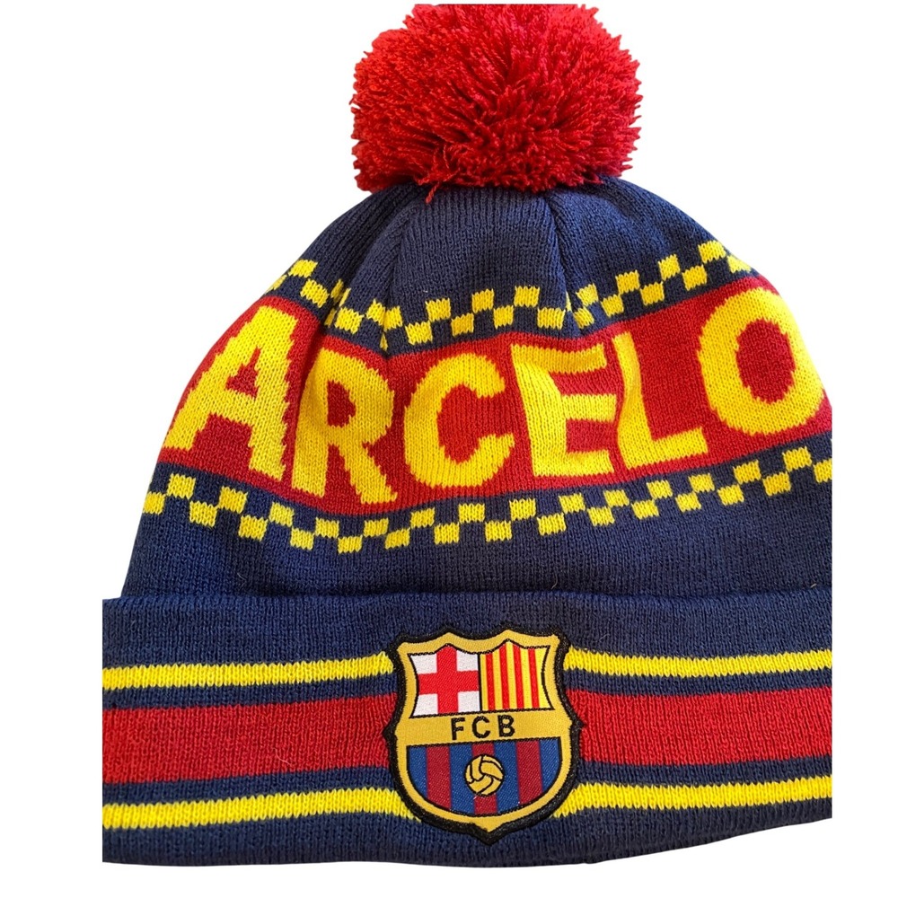 FC Barcelona Official Beanie Hat Navy Red Yellow Pom Pom Soccer La‎ Liga Barca